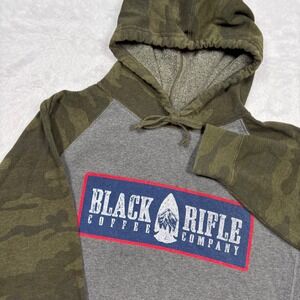 Black Rifle Coffee Company Hoodie Men L Camo Raglan Spellout 2 Side Hunting RARE